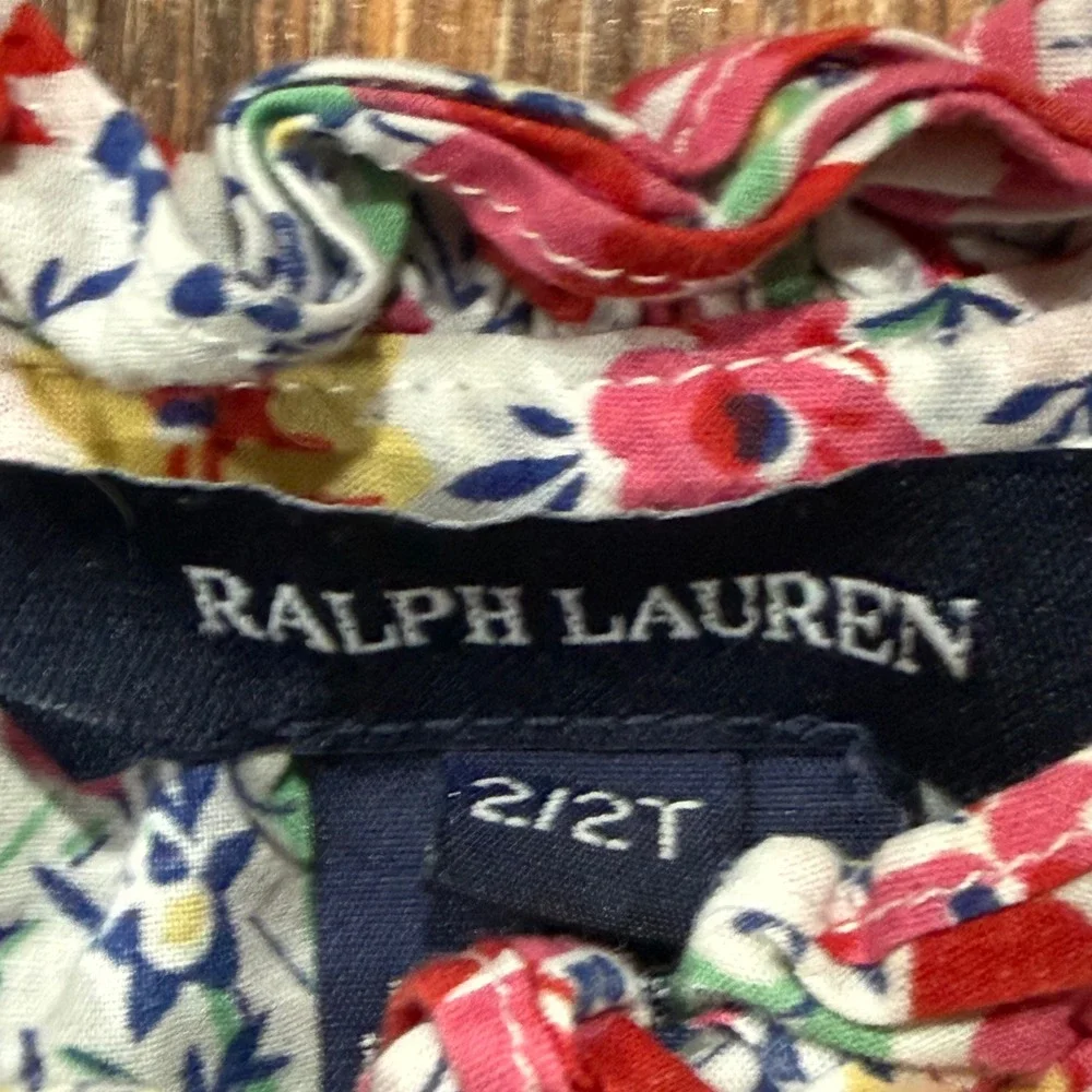 Ralph Lauren Girls 2T Floral Peplum Top Ruffle Short Sleeve Cotton Blouse Shirt